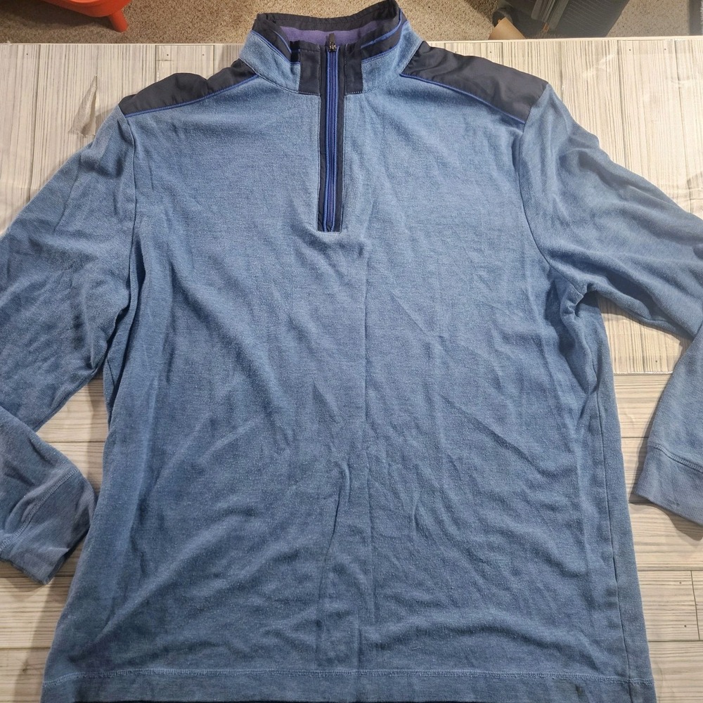 Bugatchi‎ Pullover Mens Extra Large Blue Quarter Zip Stretch Sweater Casual